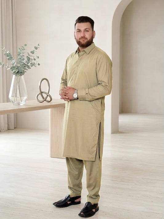 Beige Wash & Wear Suit